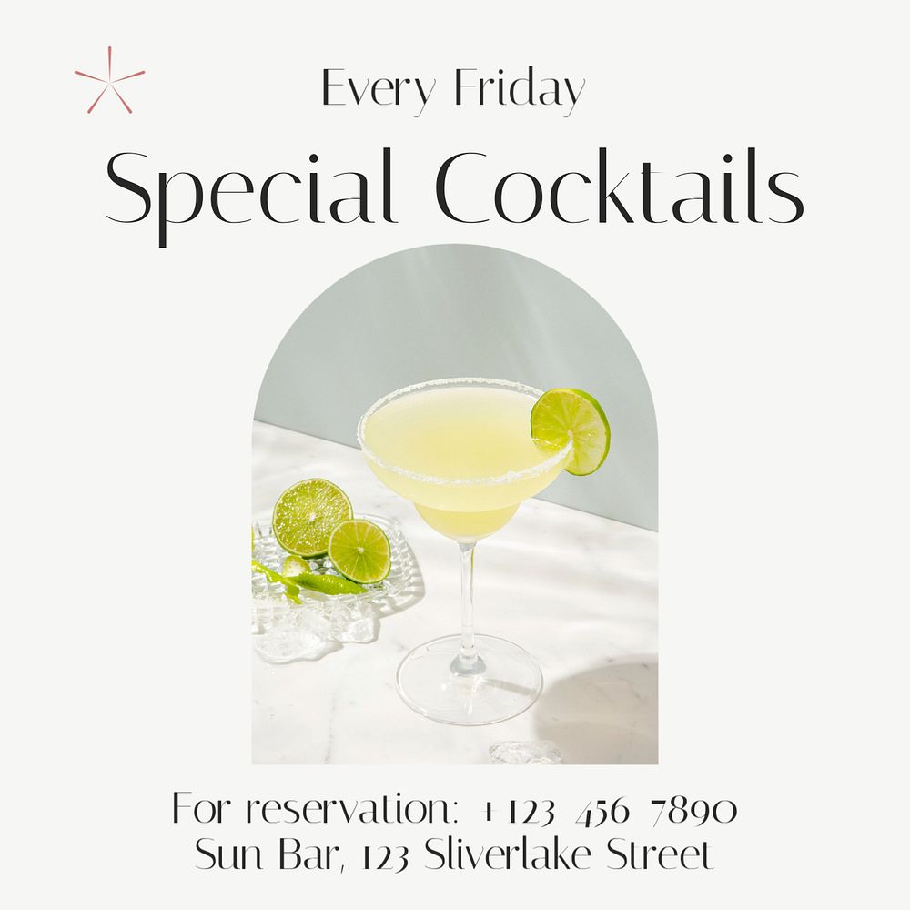 Special cocktails Instagram post template, editable text