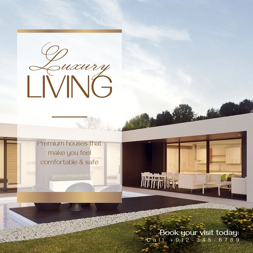 Luxury living Instagram post template, editable text