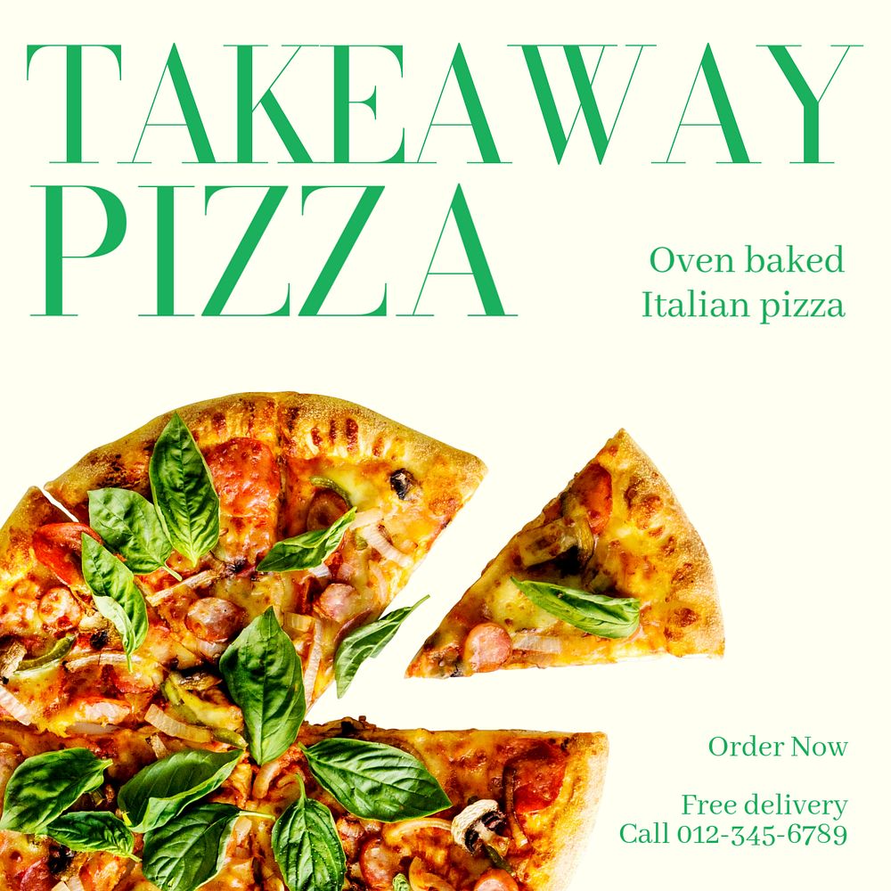 Takeaway pizza Instagram post template, editable text