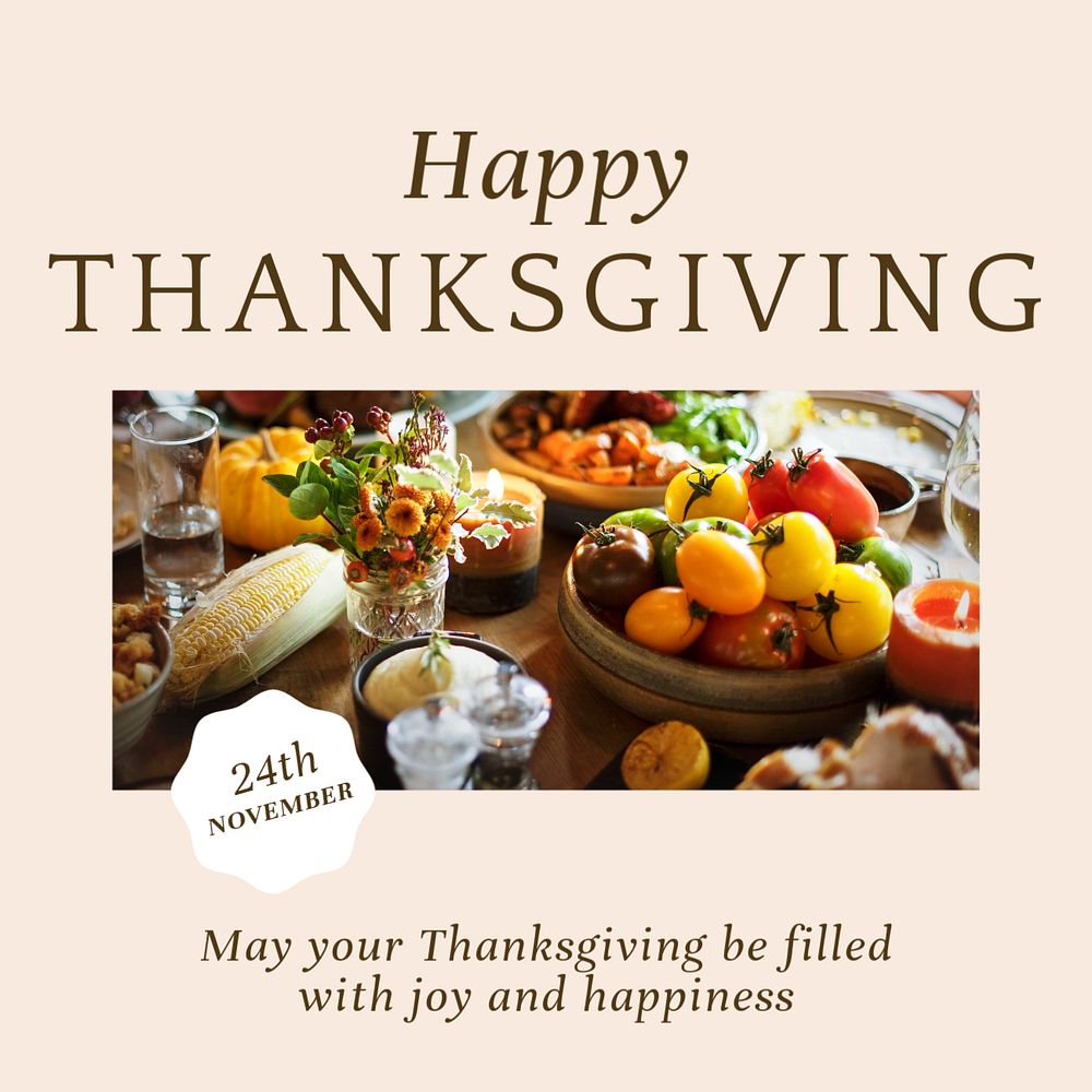 Happy Thanksgiving Instagram post template, editable text