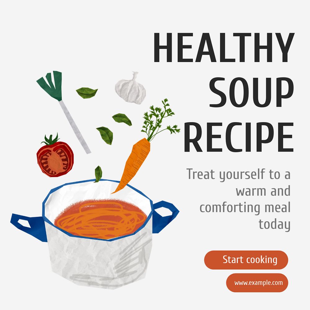 Healthy soup recipe Instagram post template, editable text