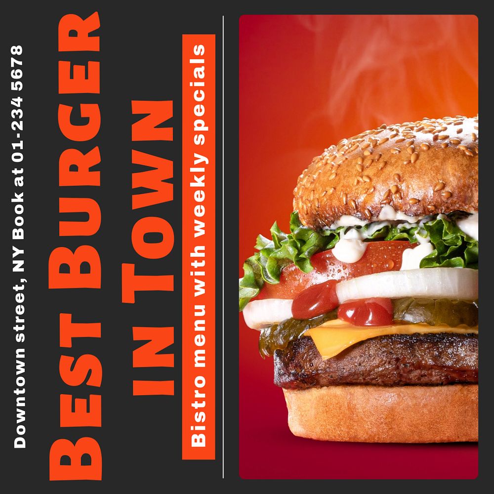 Burger shop Instagram post template, editable text