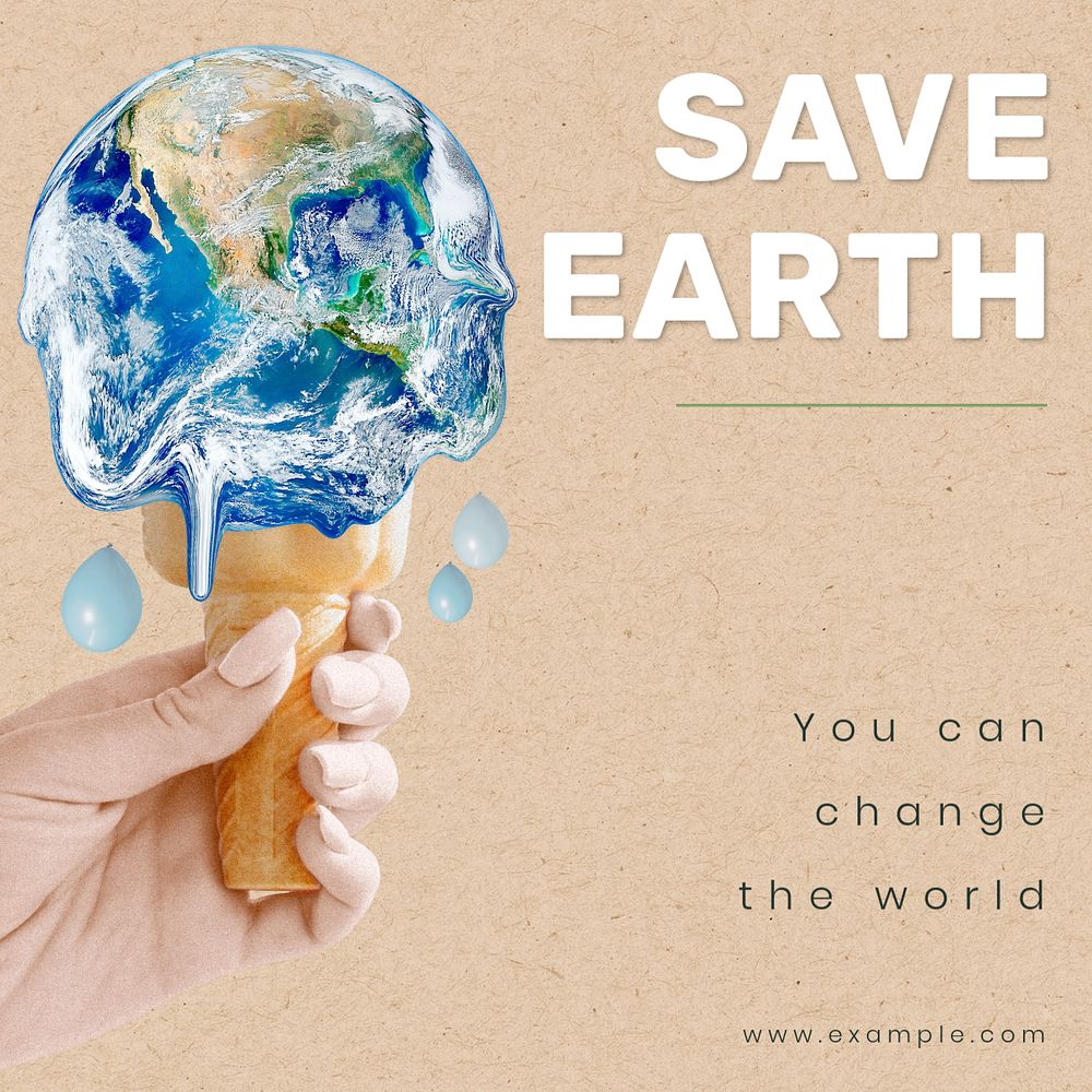 Save earth Instagram post template, editable text