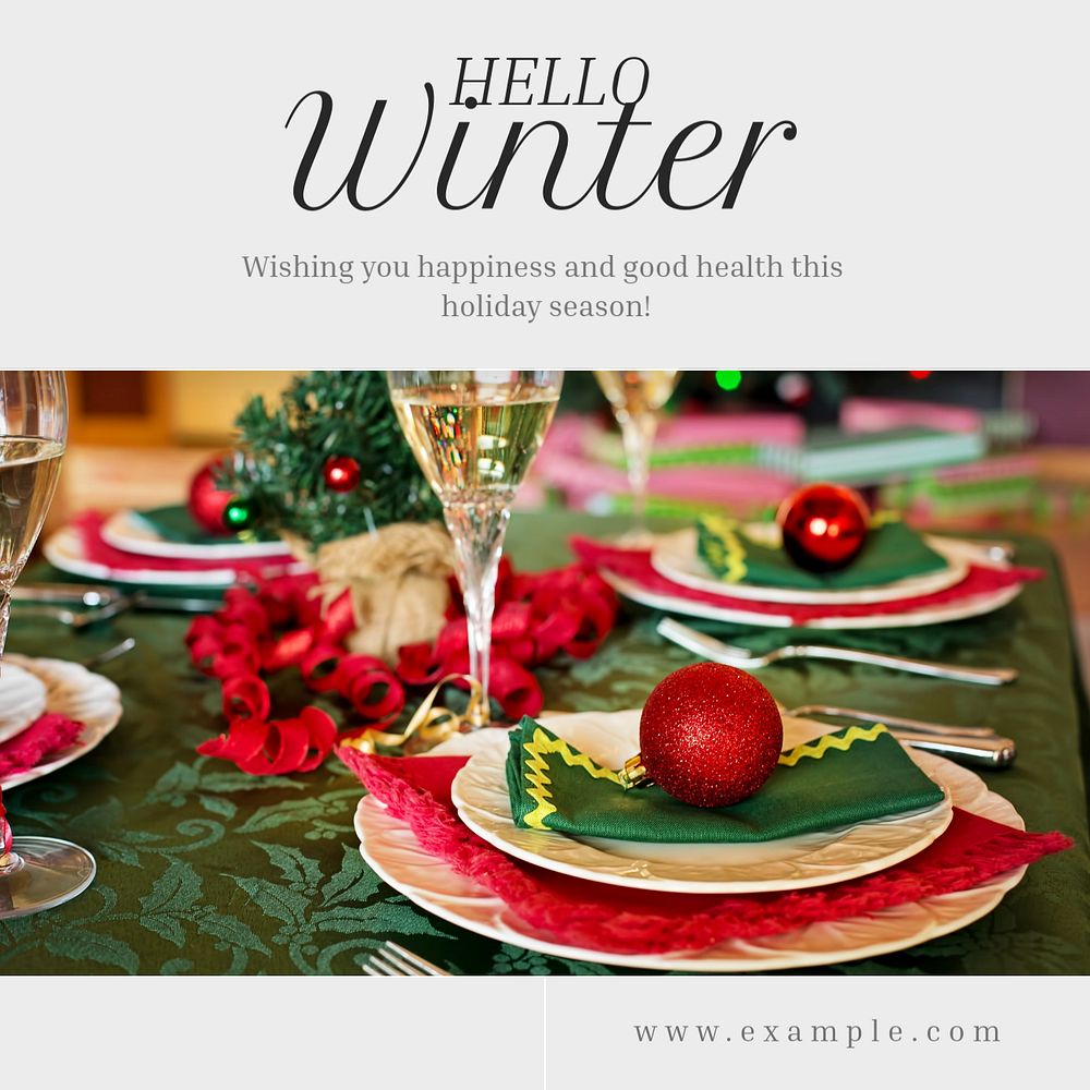 Hello winter wish Instagram post template, editable text