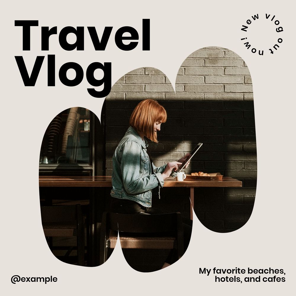 Travel vlog Instagram post template, editable text