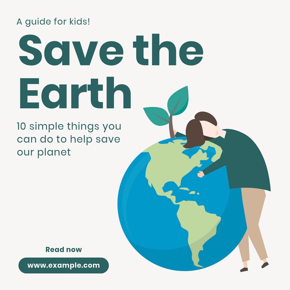 Save the earth Instagram post template, editable text