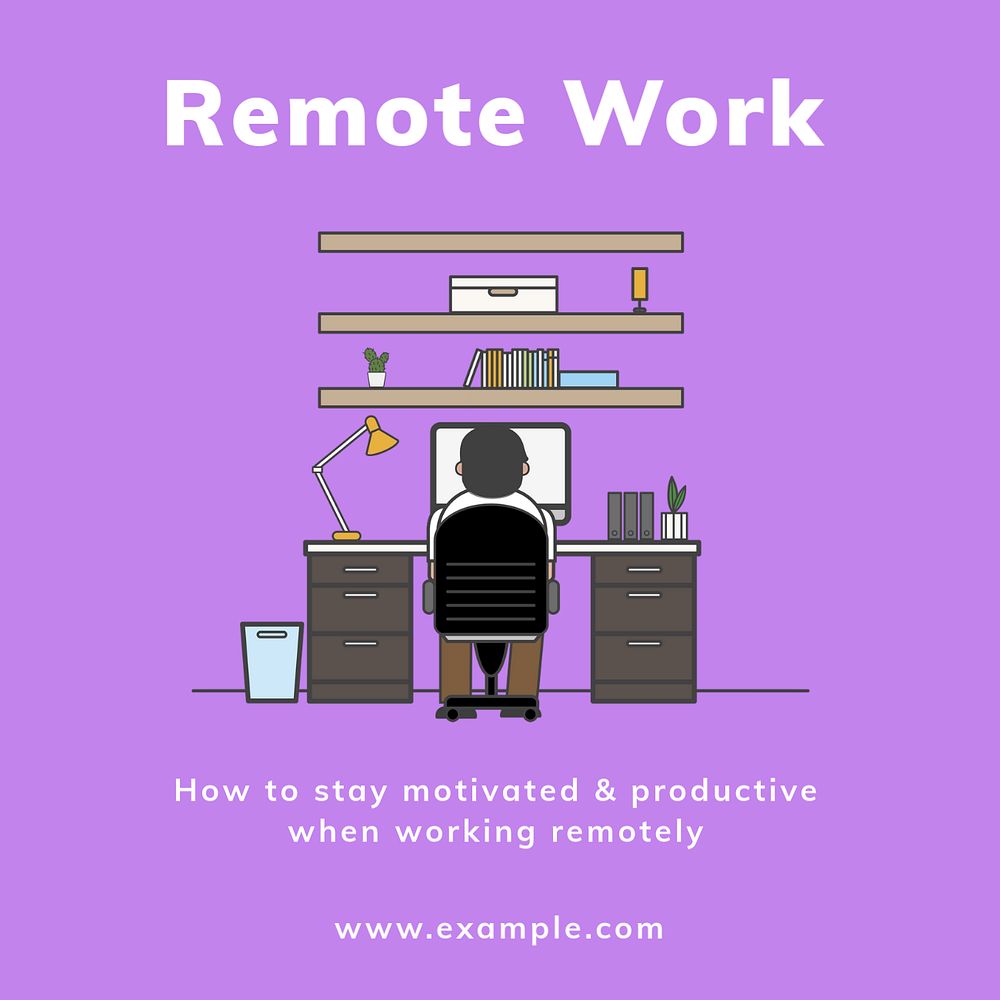 Remote work post template, editable social media design