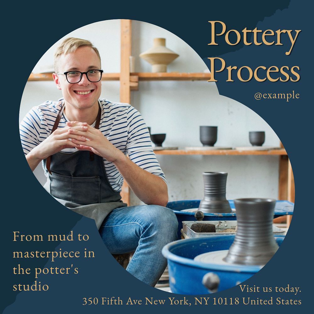 Pottery process Instagram post template, editable text