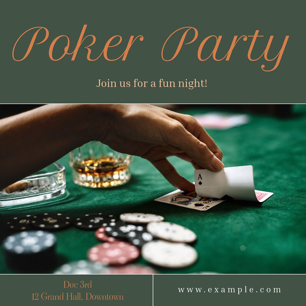 Poker party Facebook post template, editable design Instagram post template, editable text