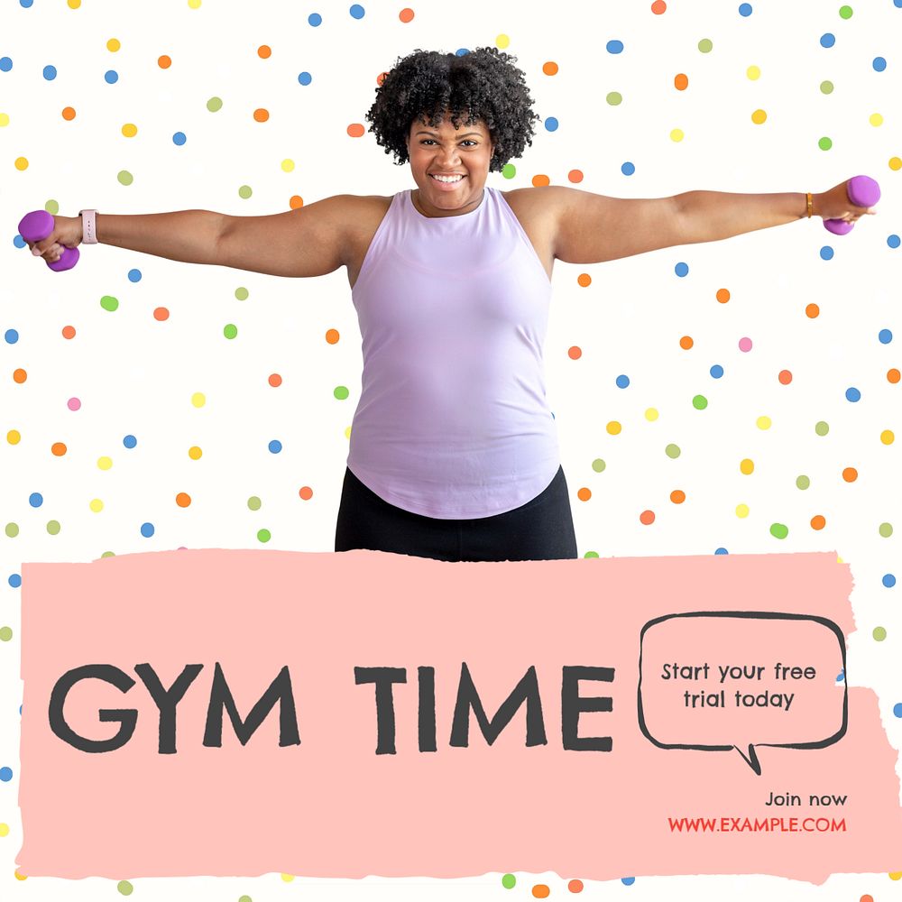 Gym time Instagram post template, editable text