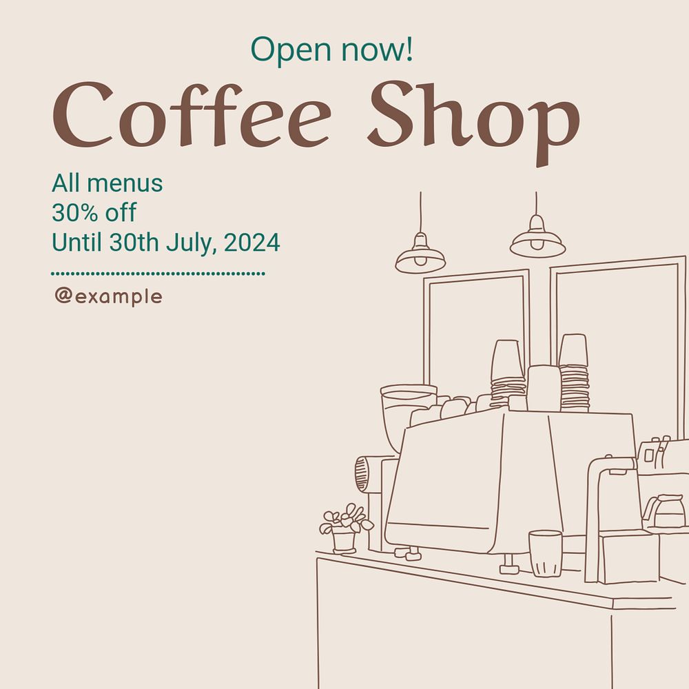 Coffee shop Instagram post template, editable text