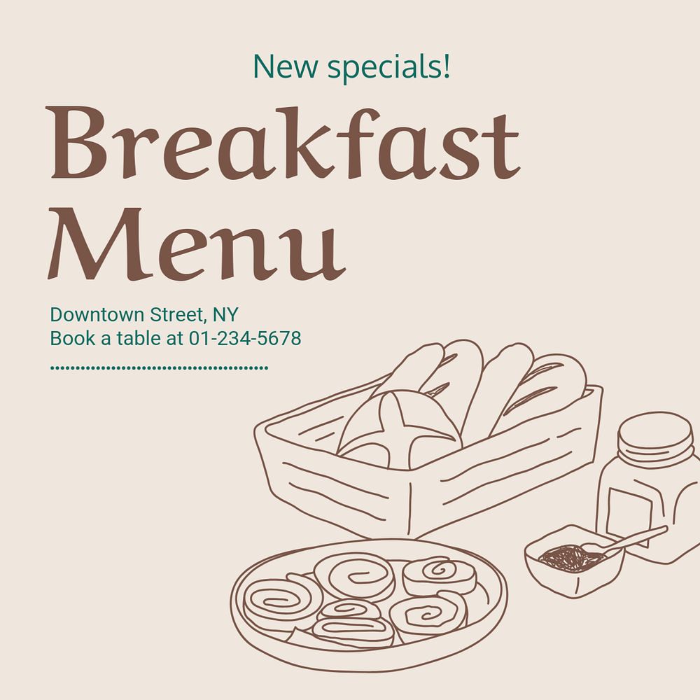 Breakfast menu Instagram post template, editable text