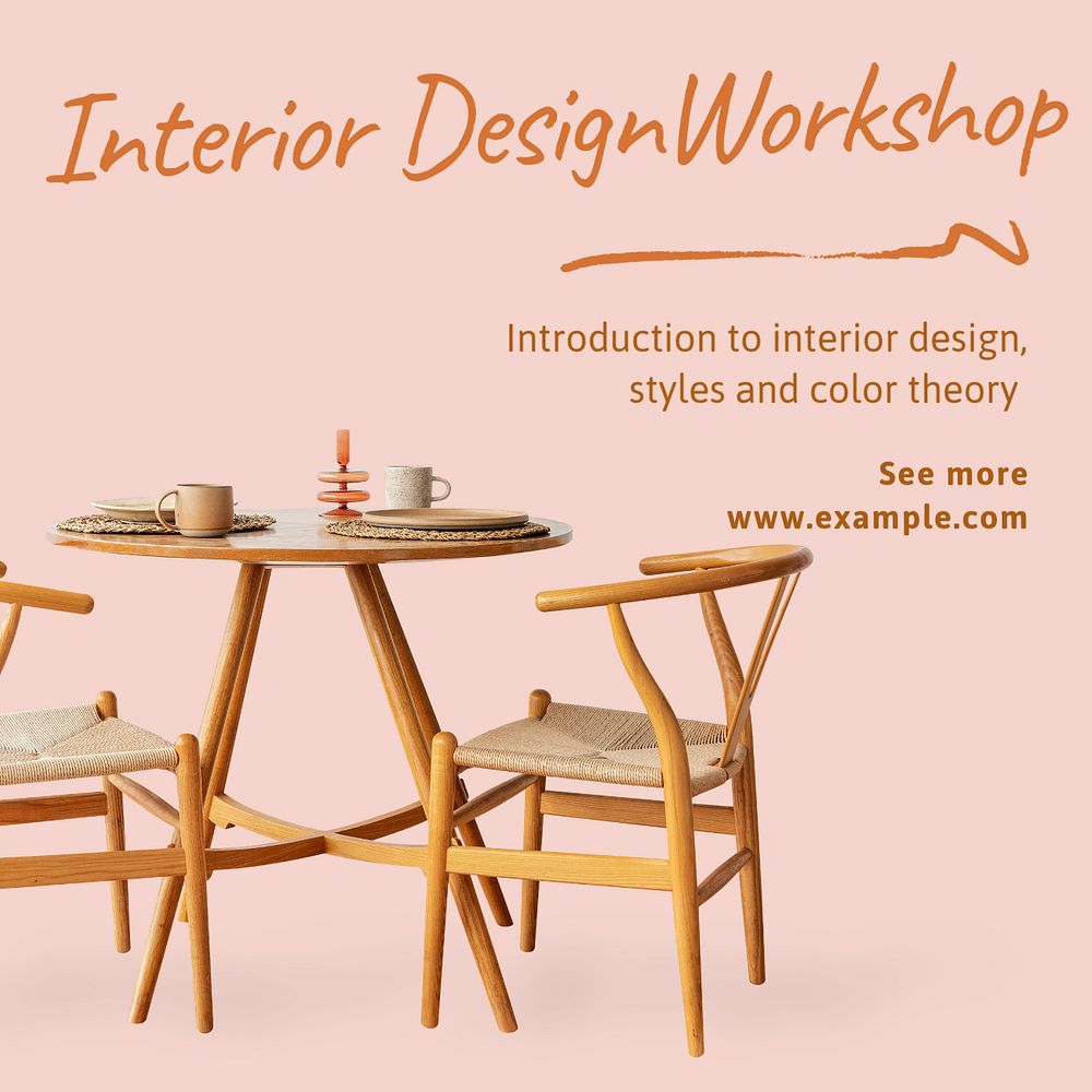 Interior design workshop post template, editable social media design