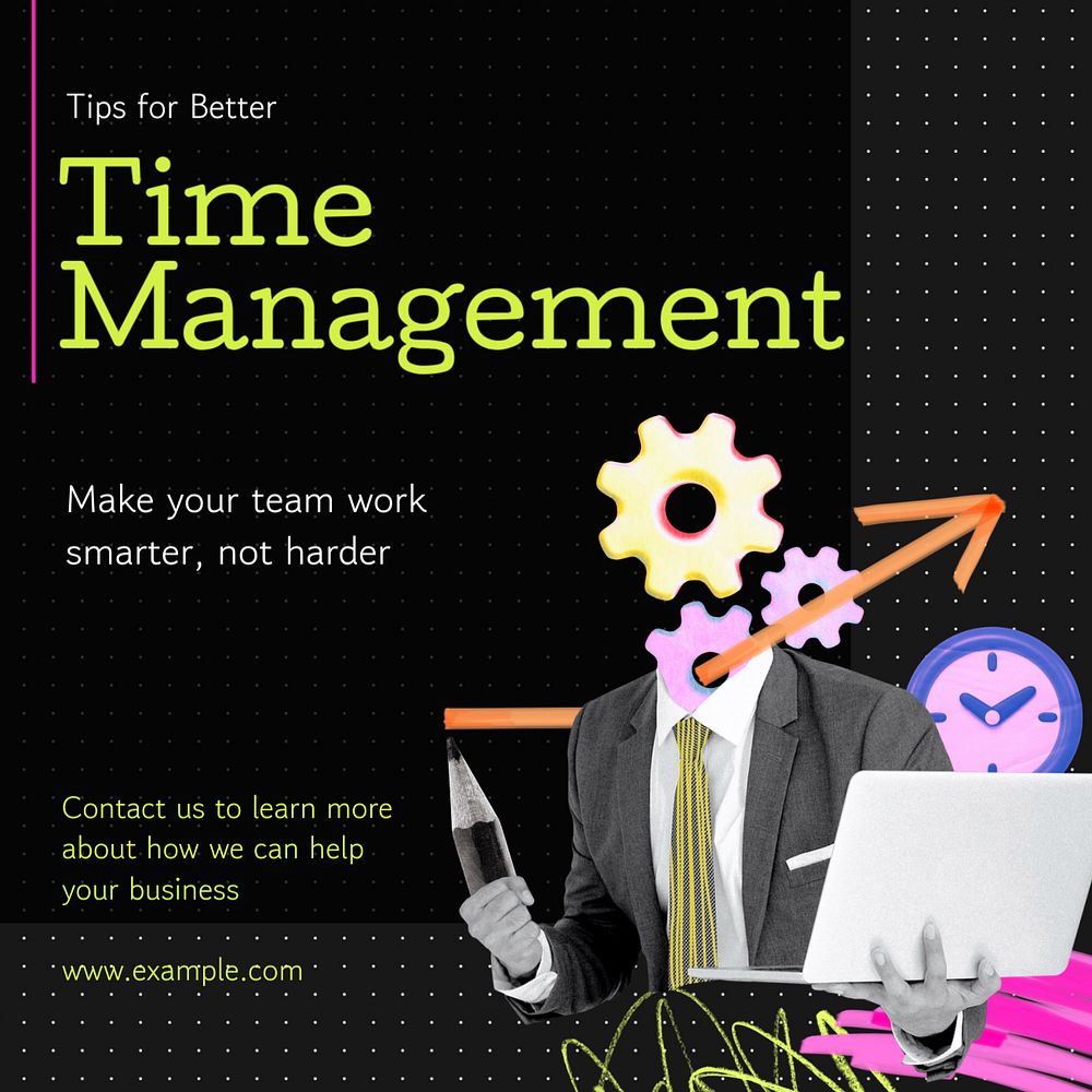 Time management Instagram post template, editable text