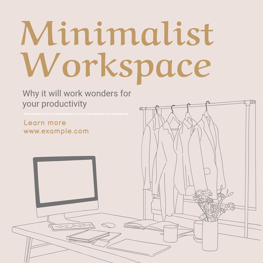 Minimalist workspace Instagram post template, editable text