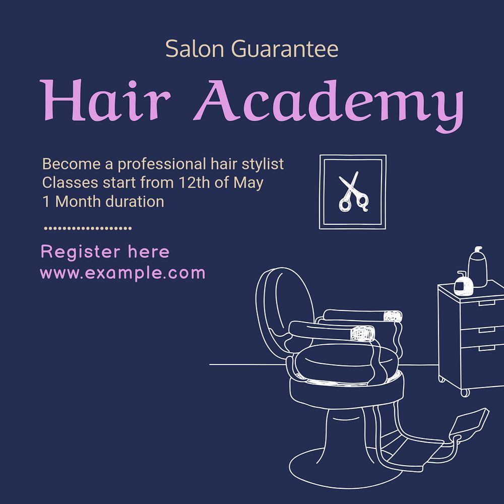 Hair academy Instagram post template, editable text