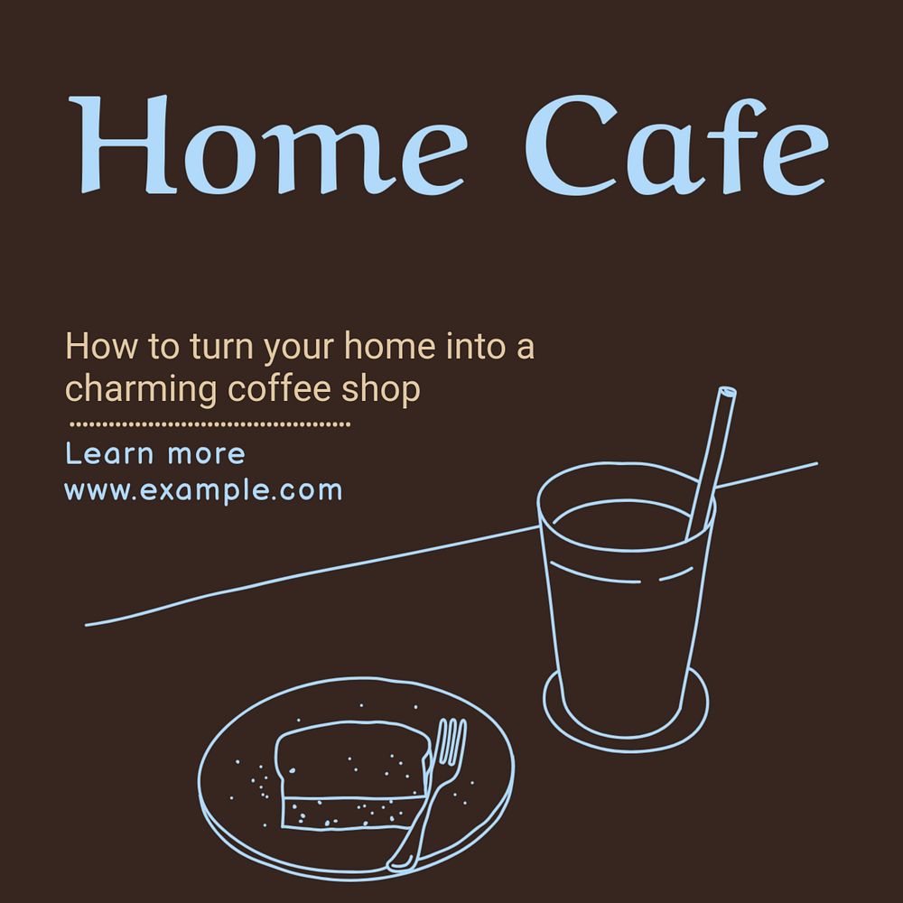 Home cafe Instagram post template, editable text