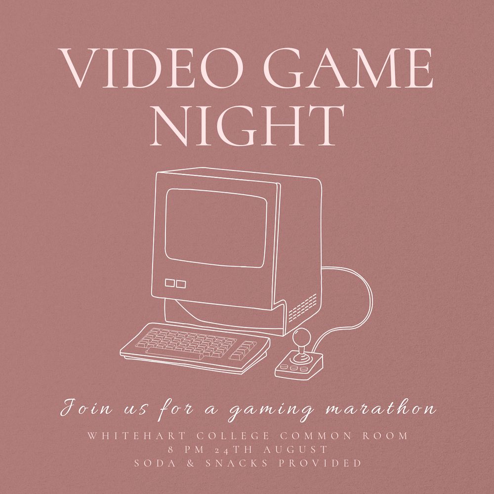 Video game night Instagram post template, editable text