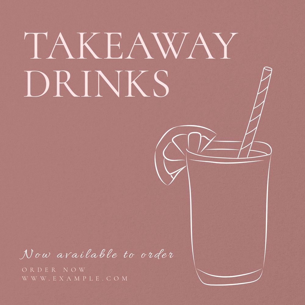 Takeaway drinks Instagram post template, editable text