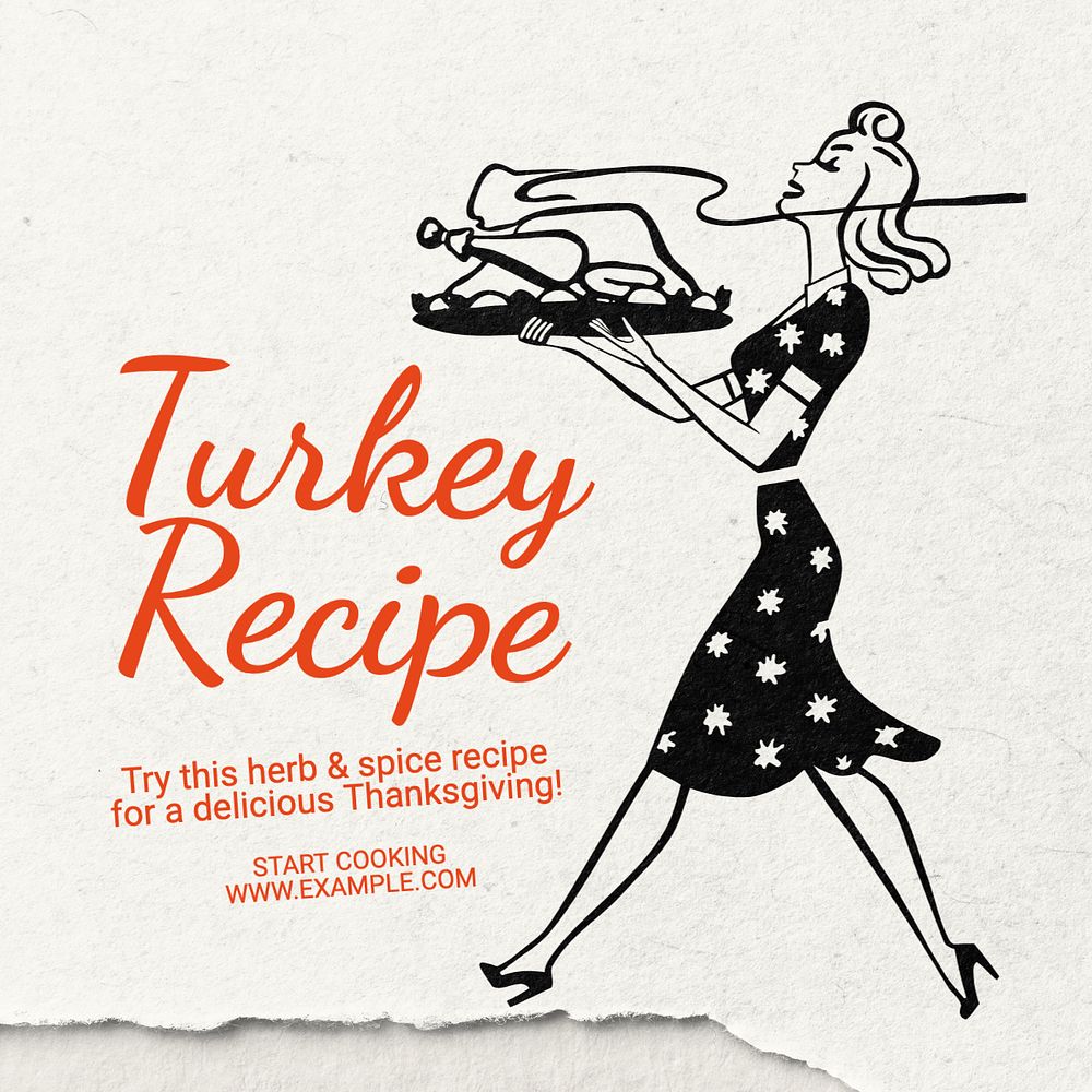 Turkey recipe Instagram post template, editable text