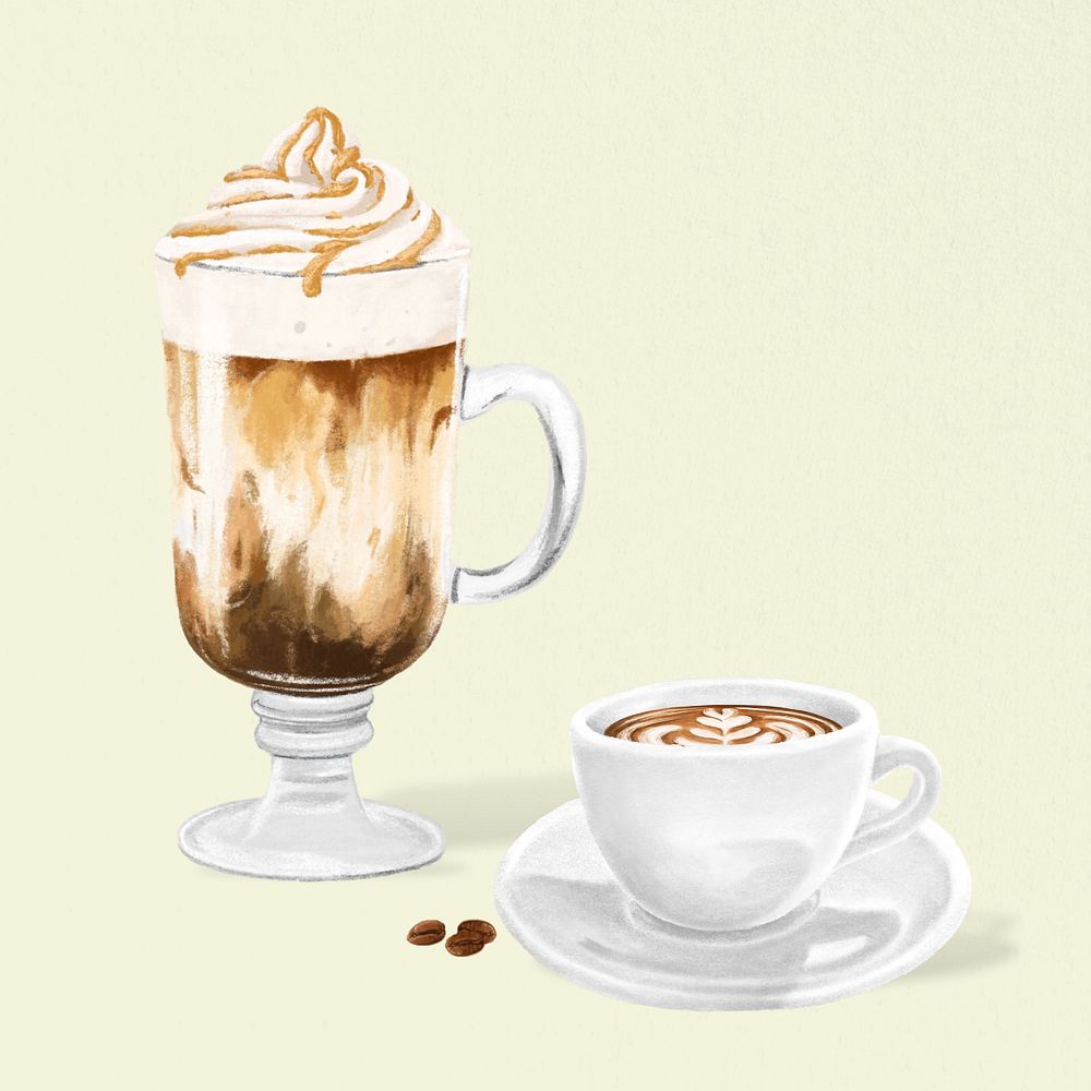 Coffee drinks, green aesthetic background, editable design