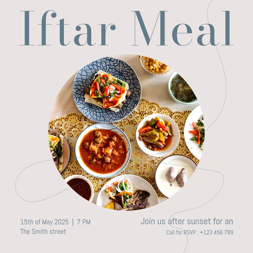 Iftar meal Instagram post template, editable text