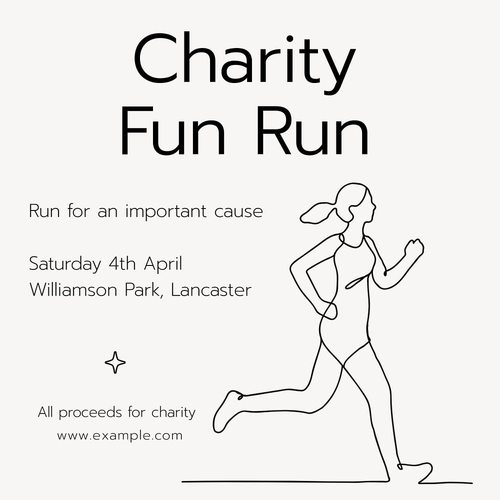 Charity run Instagram post template, editable text