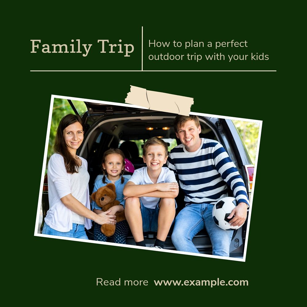 Family trip Instagram post template, editable text