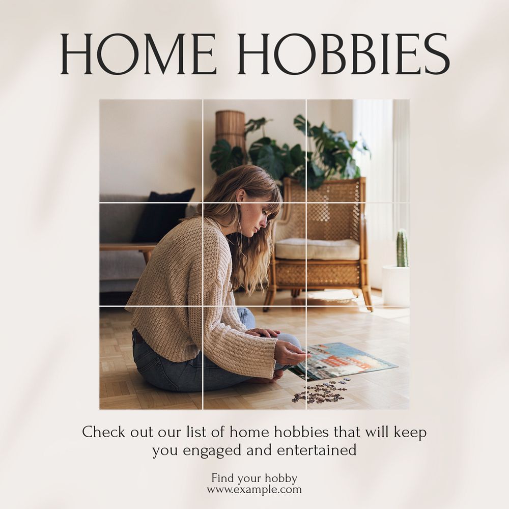 Hobbies at home Instagram post template, editable text