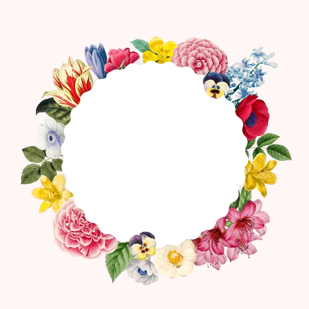 Floral round frame, editable botanical illustration design