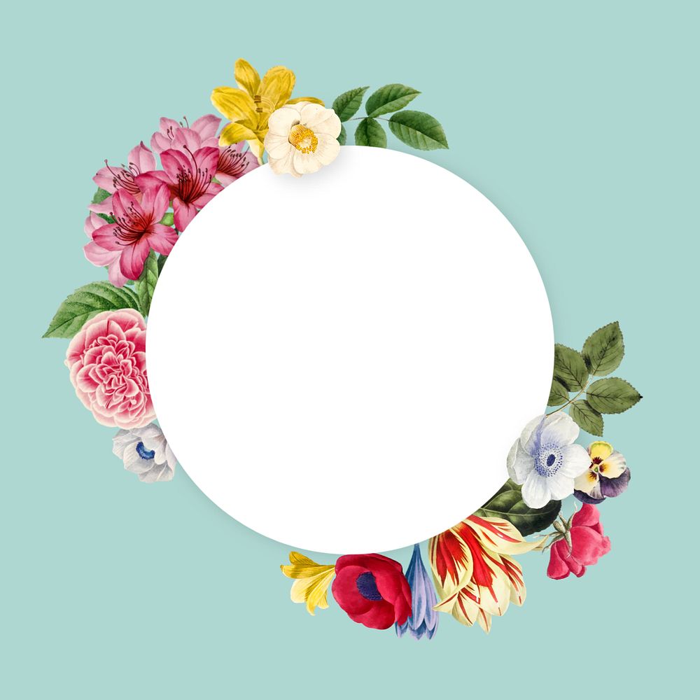 Floral round badge, editable botanical illustration design