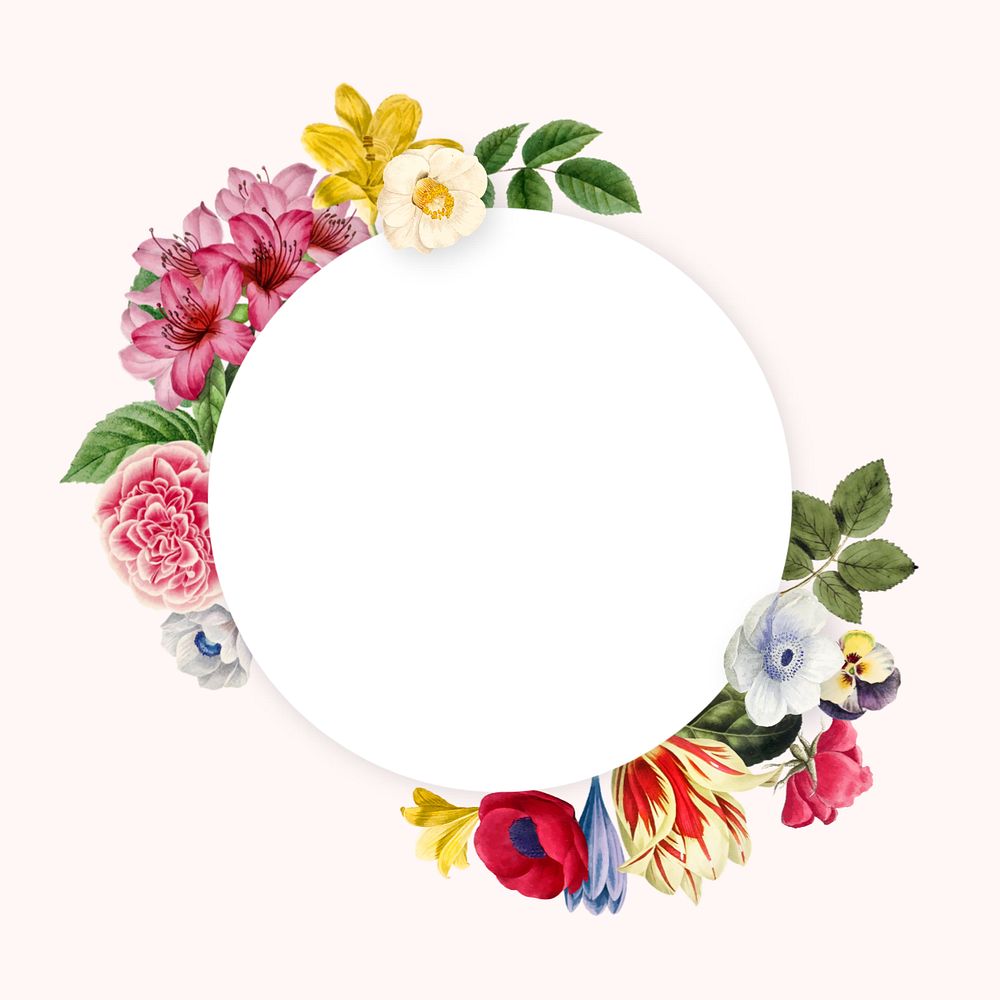 Floral round badge, editable botanical illustration design