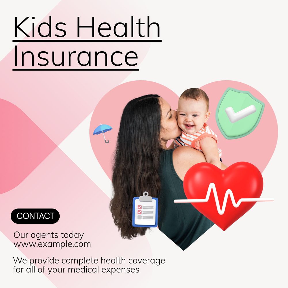 Kids insurance Instagram post template, editable text