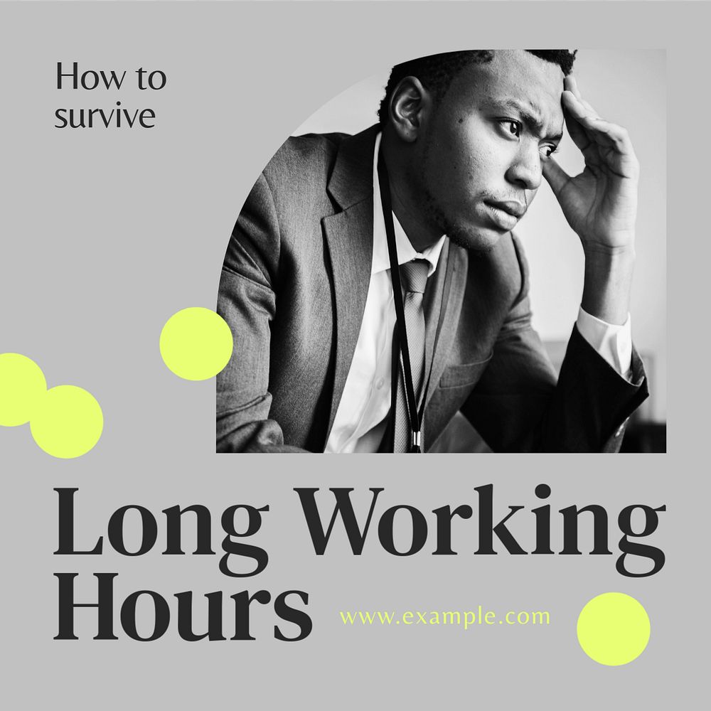 Long working hours Instagram post template, editable text