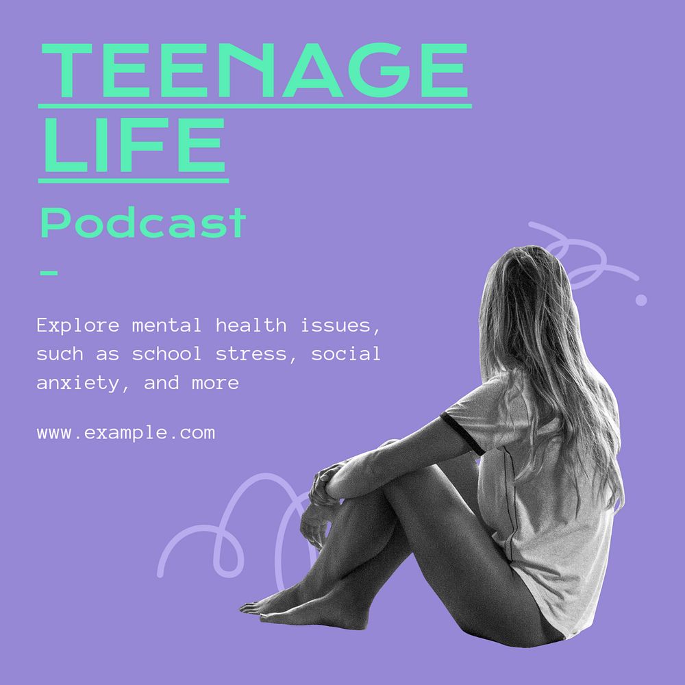 Teen podcast Instagram post template, editable text