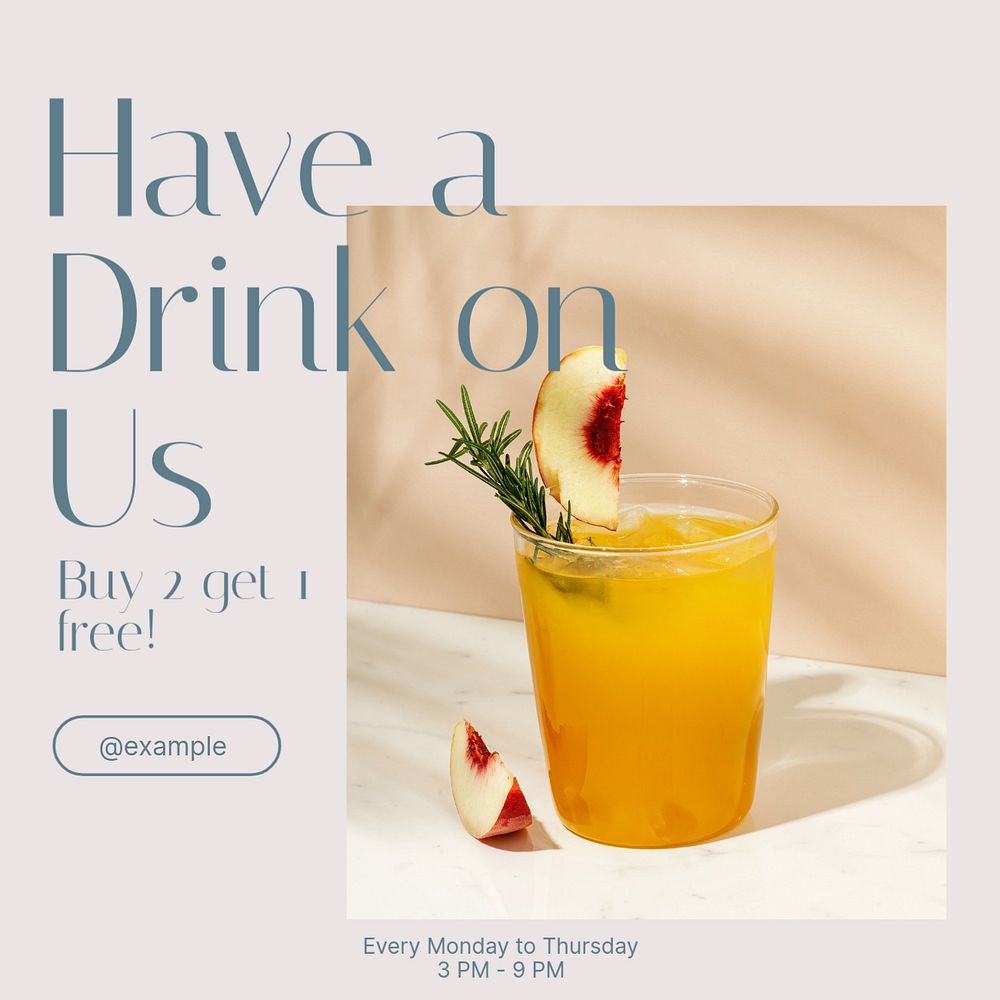 Have a drink on us Instagram post template, editable text