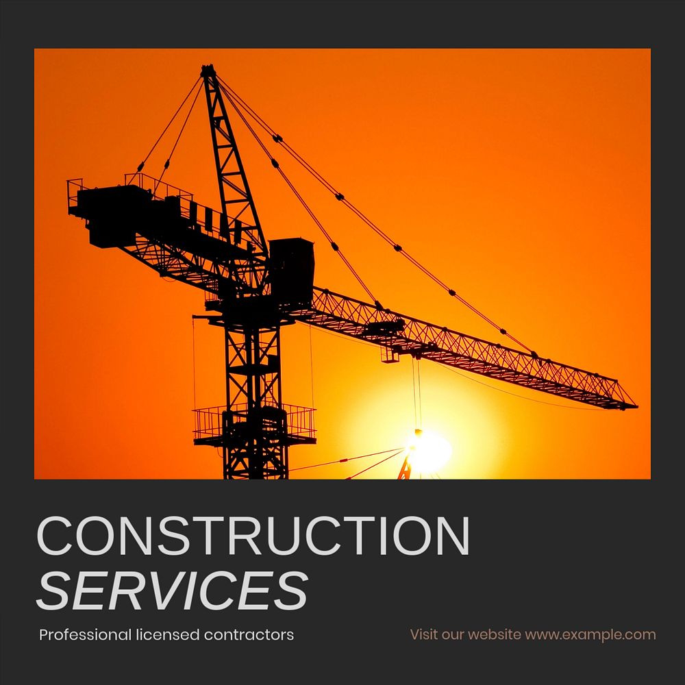 Construction services Instagram post template, editable text