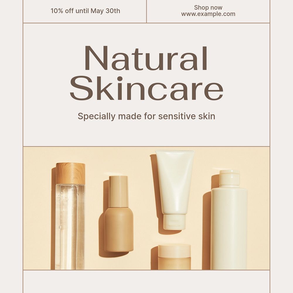 Natural skincare Instagram post template, editable text