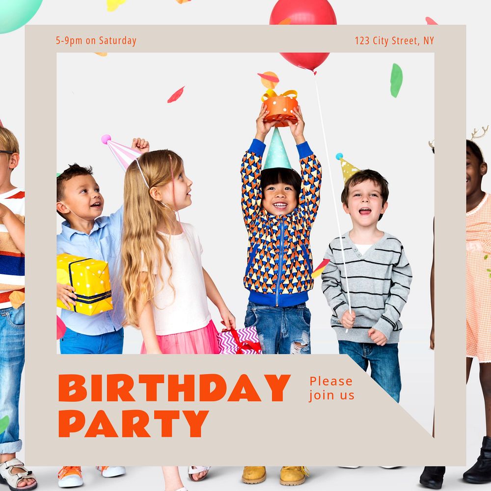 Birthday party Instagram post template, editable text