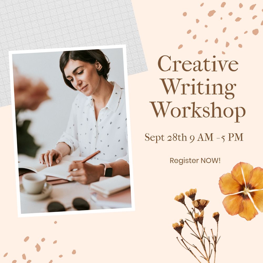 Writing workshop Facebook post template, editable design