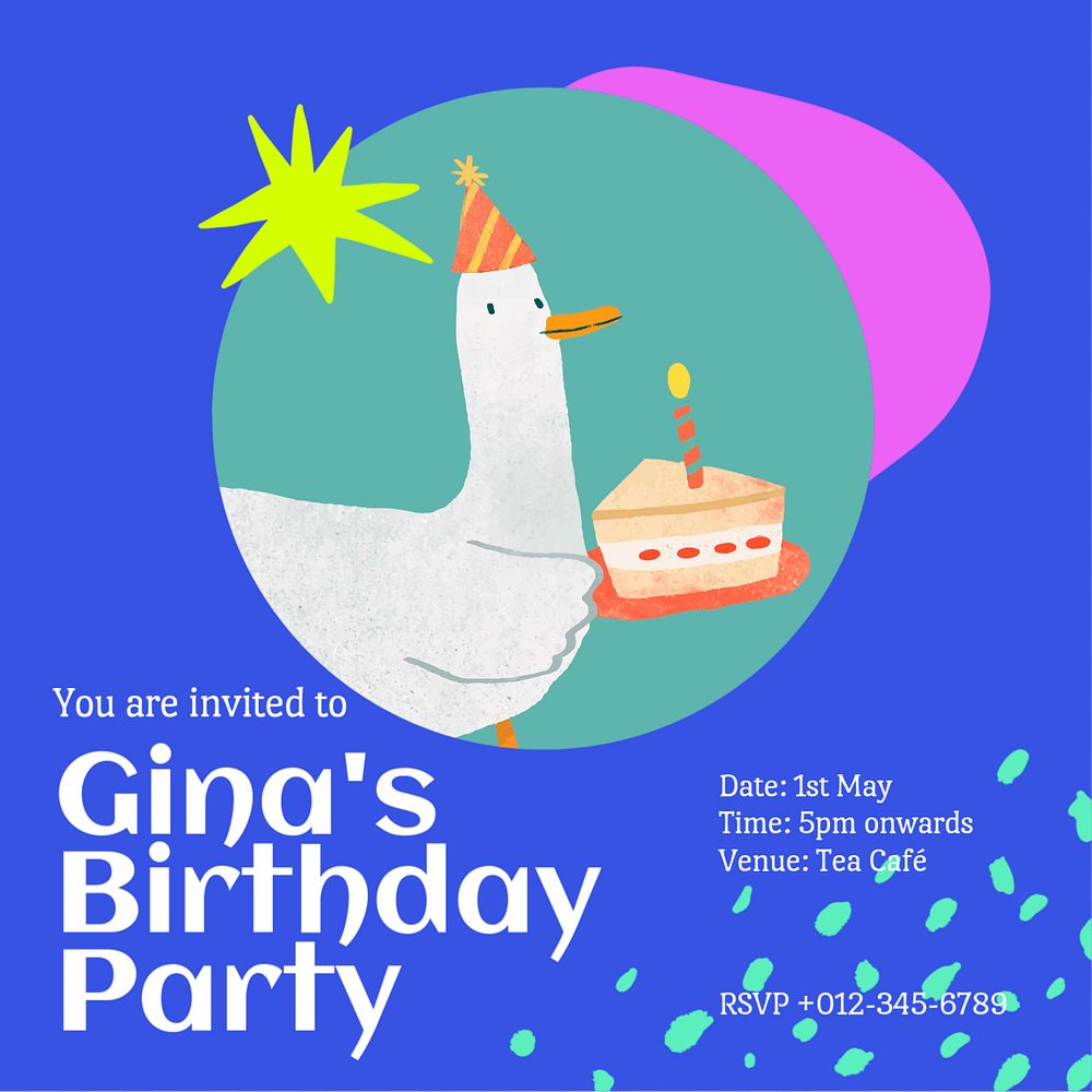 Birthday party Facebook post template, editable design