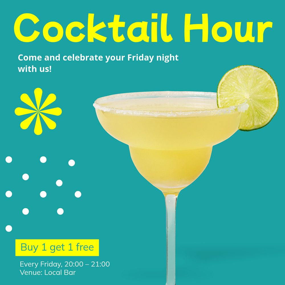 Cocktail hour Instagram post template, editable text