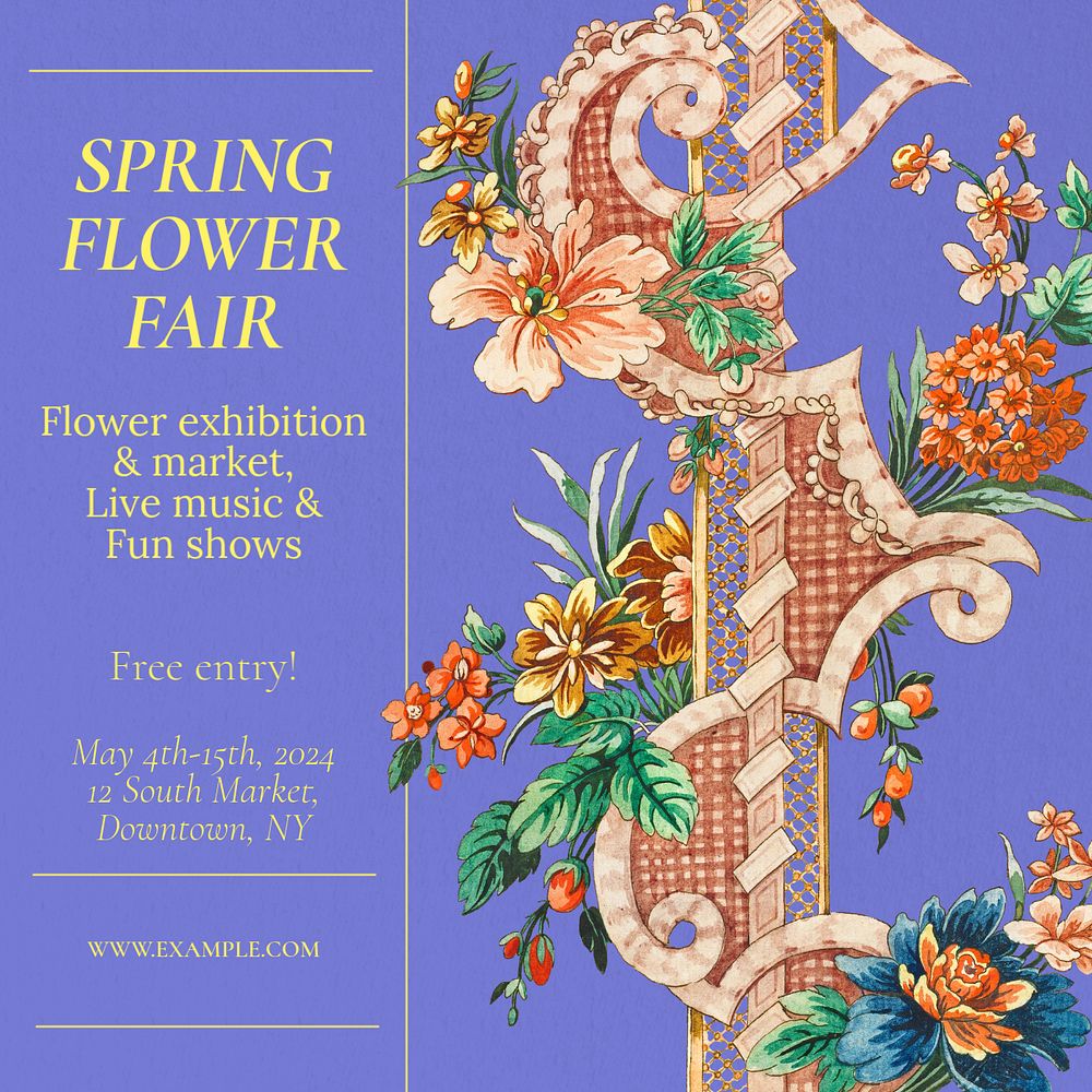 Spring flower fair post template, editable social media design