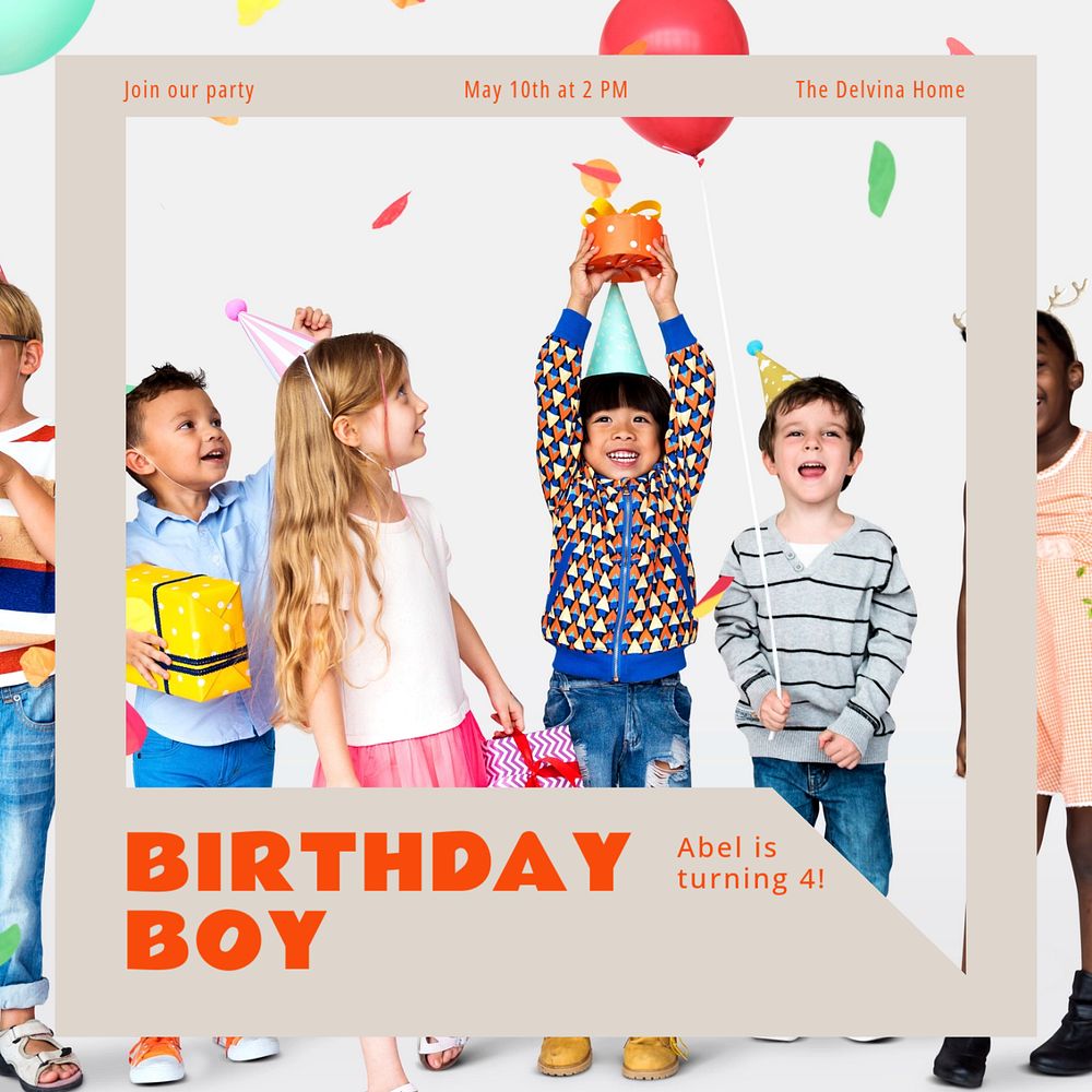 Birthday boy Instagram post template, editable text