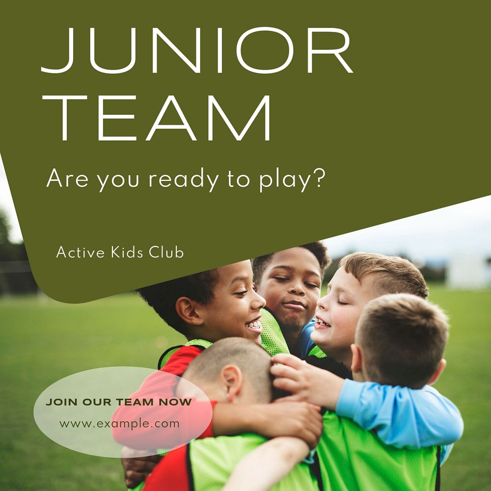 Junior soccer team post template, editable social media design