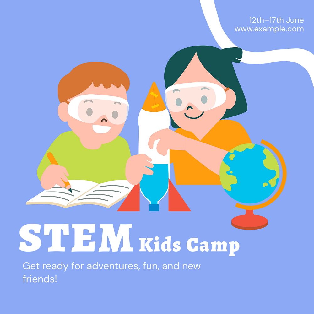 STEM kids camp Instagram post template, editable text