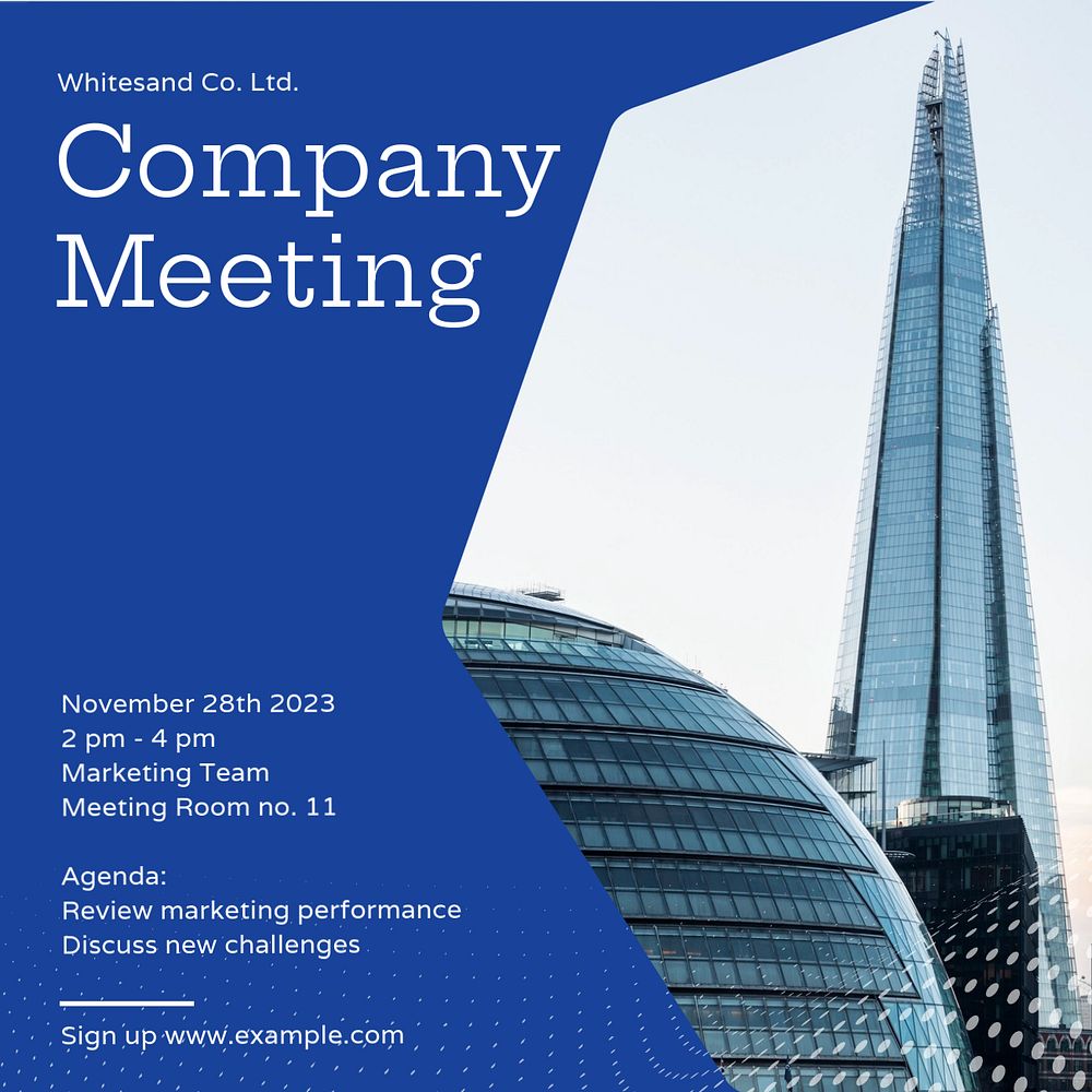 Company meeting Instagram post template, editable text