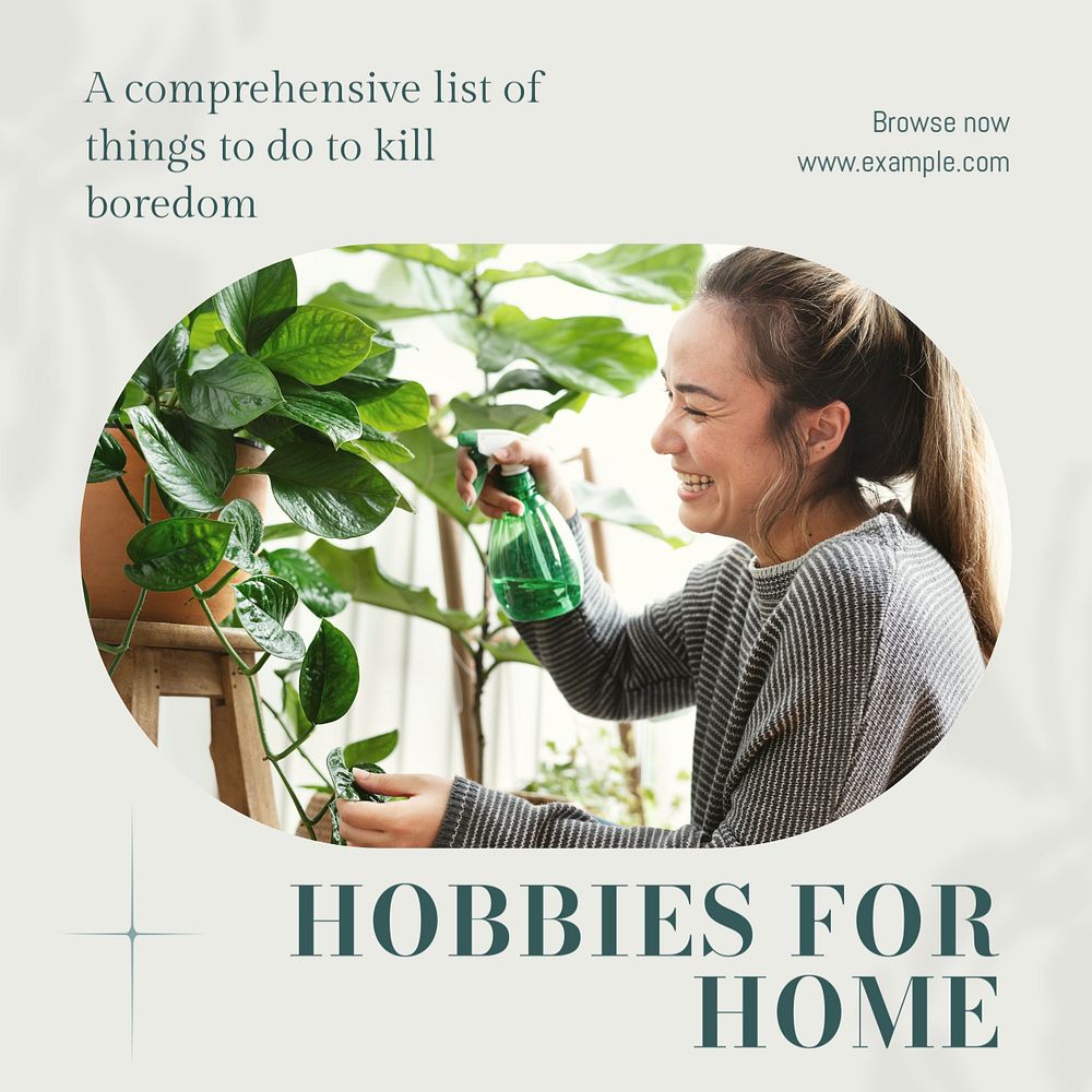 Hobbies for home Instagram post template, editable text