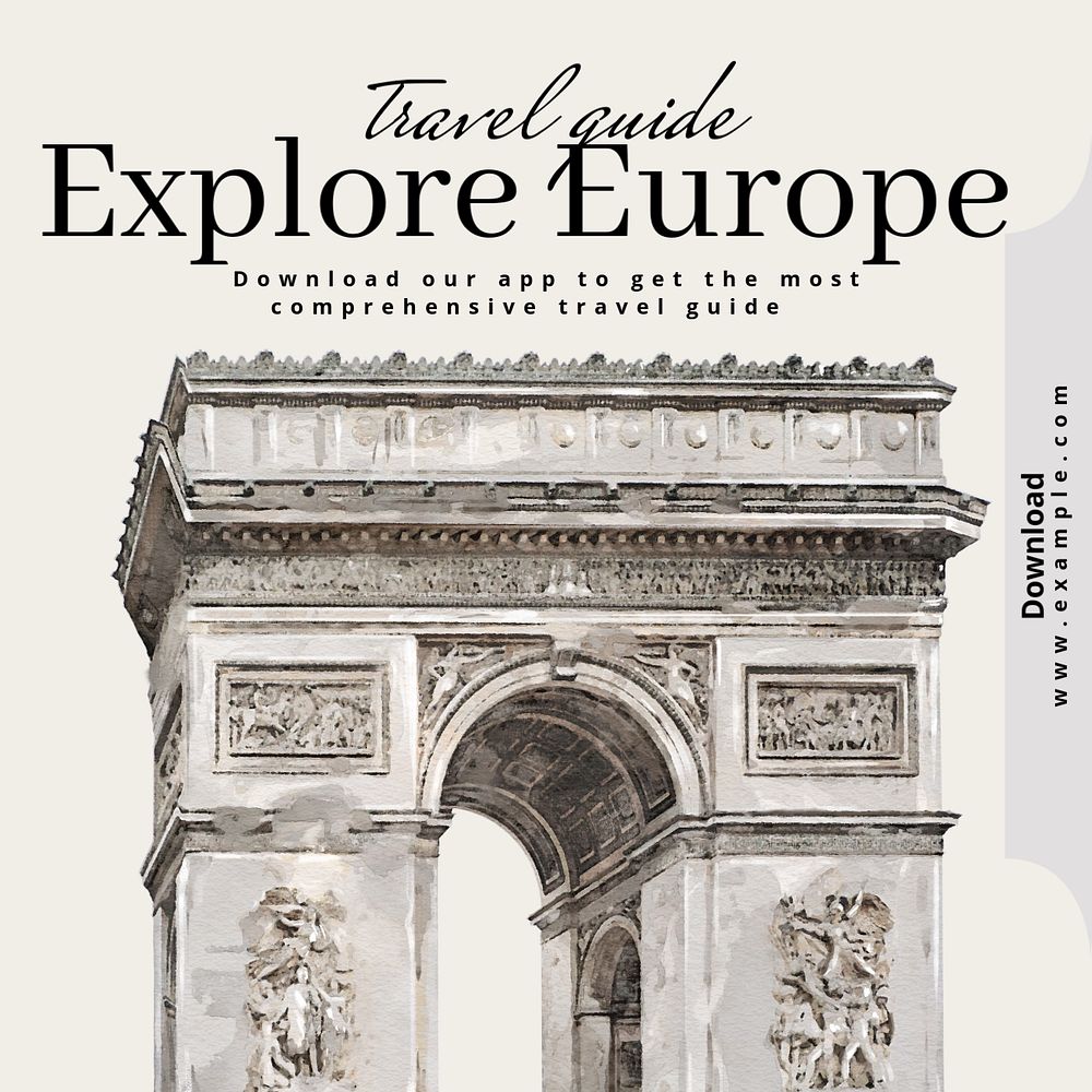 Explore Europe app post template, editable social media design