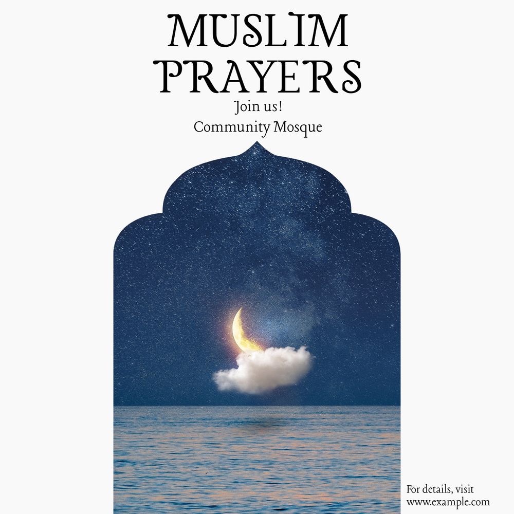 Muslim prayers Instagram post template, editable text